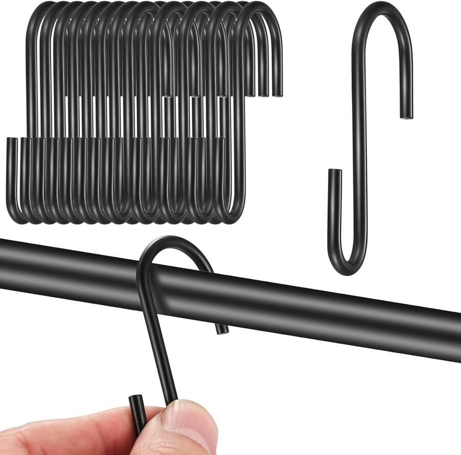 Trankielo – Set van 22 S-Haken Klein Formaat (6 cm) RVS Zwart Gecoat Multifunctionele Ophanghaken Garderobe- Keuken- en Tuinhaken