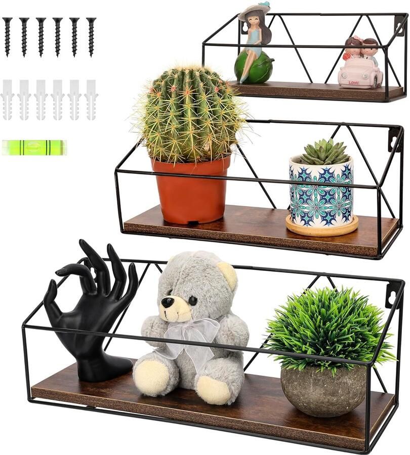 Trankielo Set van 3 Houten Wandplanken 27-39cm Rustieke Muurbevestigde Opbergschappen voor Thuis Badkamer Woonkamer Slaapkamer Keuken of Kantoor Boerderij Decor