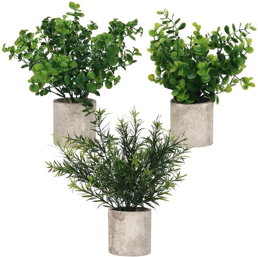 Trankielo – Set van 3 Kunstmatige Eucalyptus Planten in Pot – Decoratieve Faux Groene Planten voor Interieur – Kantoor Keuken Woonkamer Deco – Kunststof Planten voor Tafel en Badkamer