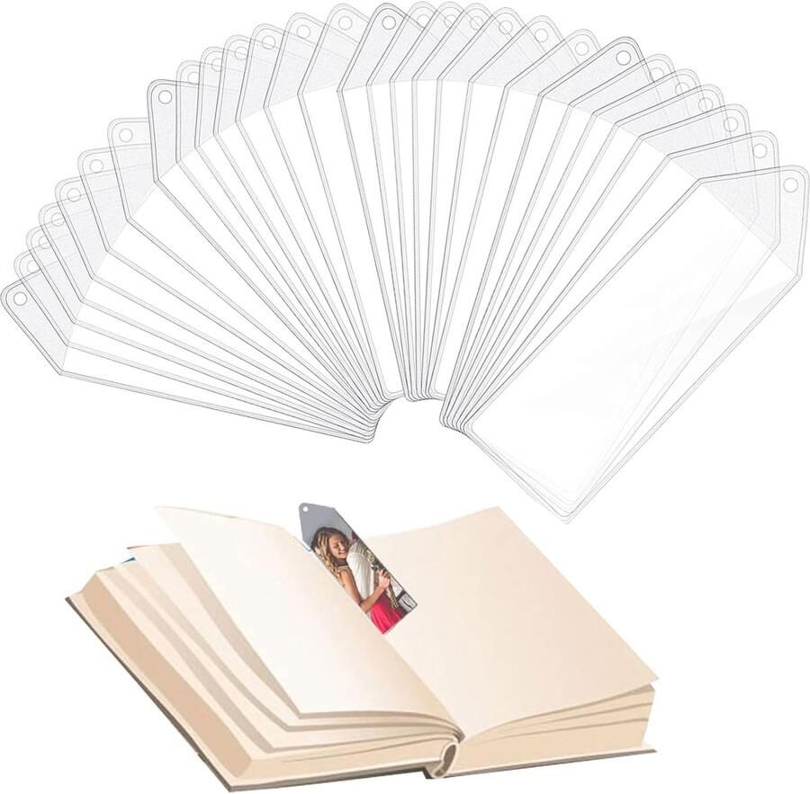 Trankielo Set van 30 doorzichtige bladwijzerhoezen 2 25 x 6 25 inch Duurzaam vinyl voor foto's