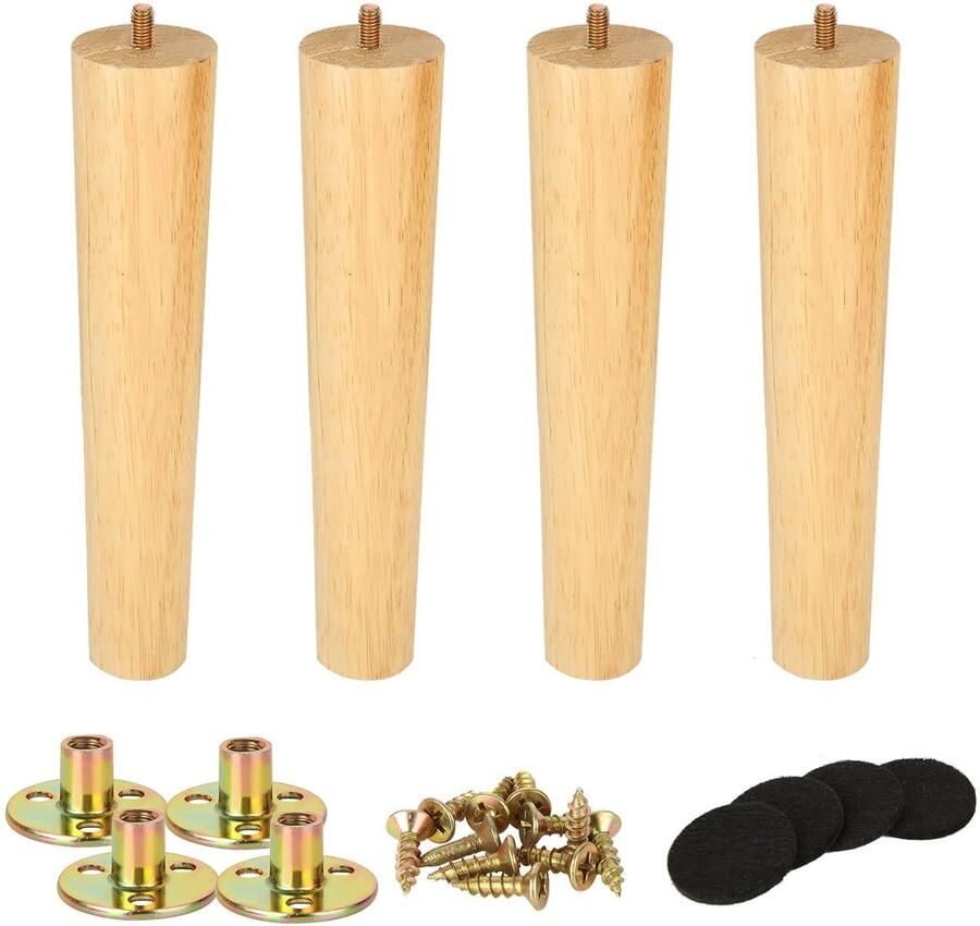 Trankielo – Set van 4 Massief Houten Meubelpoten – 25 cm – Schroefbare Bankpoten – Inclusief Montagemateriaal – Geschikt voor Bank Stoel Bed TV-Kast en Meer