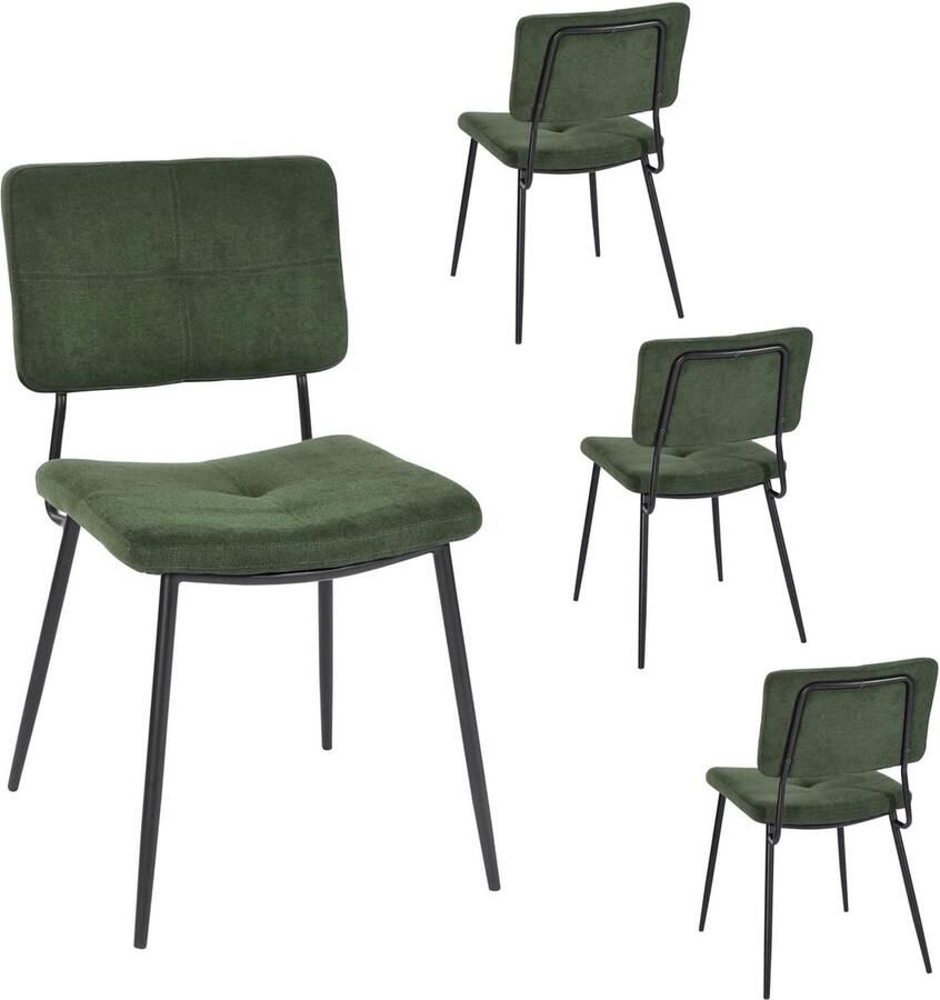 Trankielo Set van 4 Stijlvolle Eetkamerstoelen Groene Retro Keukenstoelen met Rugleuning Gestoffeerd en Ergonomisch Ontwerp 54 x 45 x 82 cm