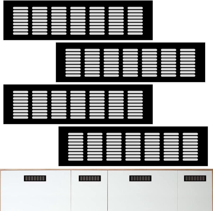 Trankielo – Set van 4 Ventilatieroosters – Zwarte Afdekking – Geschikt voor Kasten en Meubilair – Afmeting 80 x 300 mm