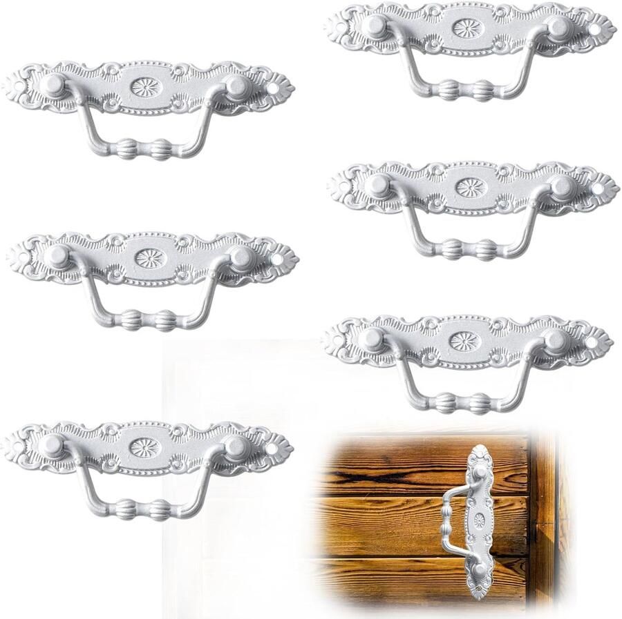 Trankielo Set van 6 Antieke Kastknoppen van Zinklegering Witte Decoratieve Meubelgrepen Vintage Deurgrepen voor Stijlvolle Woninginrichting