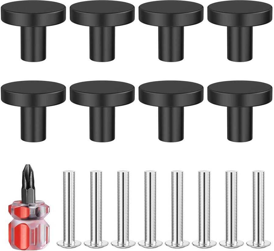 Trankielo Set van 8 Aluminium Meubelknoppen – 25 x 20 mm – Zwart – Inclusief Schroeven Geschikt voor Kasten Laden en Commodes