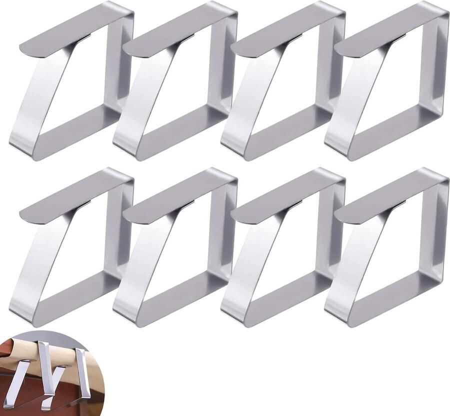 Trankielo Set van 8 Premium RVS Tafelkleedklemmen Duurzame Tafelkleedhouders Ideaal voor Feesten Picknicks en Restaurants Zilver (4 8 4 3 cm)