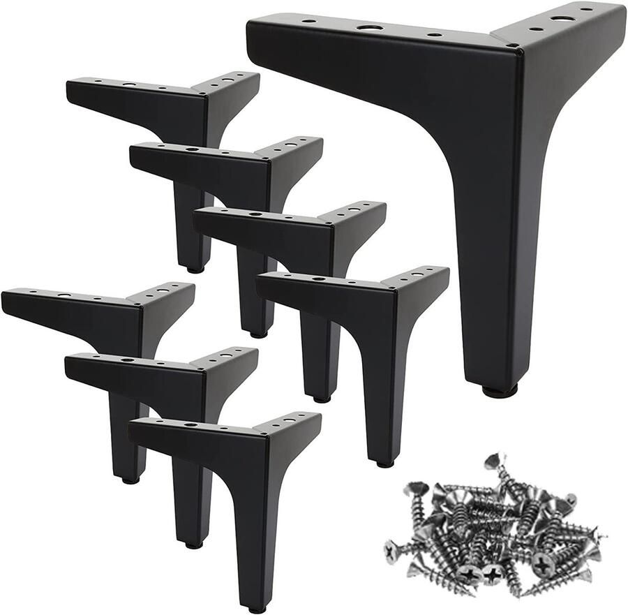 Trankielo Set van 8 Stabiele Metalen Bankpoten – Zwart – 13 cm – Belastbaar tot 600 kg – Inclusief Schroeven