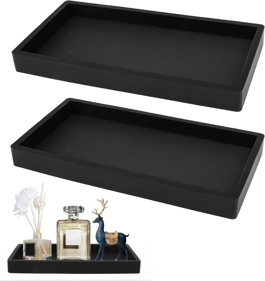 Trankielo Siliconen badkamerdienblad 2 stuks Zwart rechthoekig Organizer voor zeep handdoeken en meer