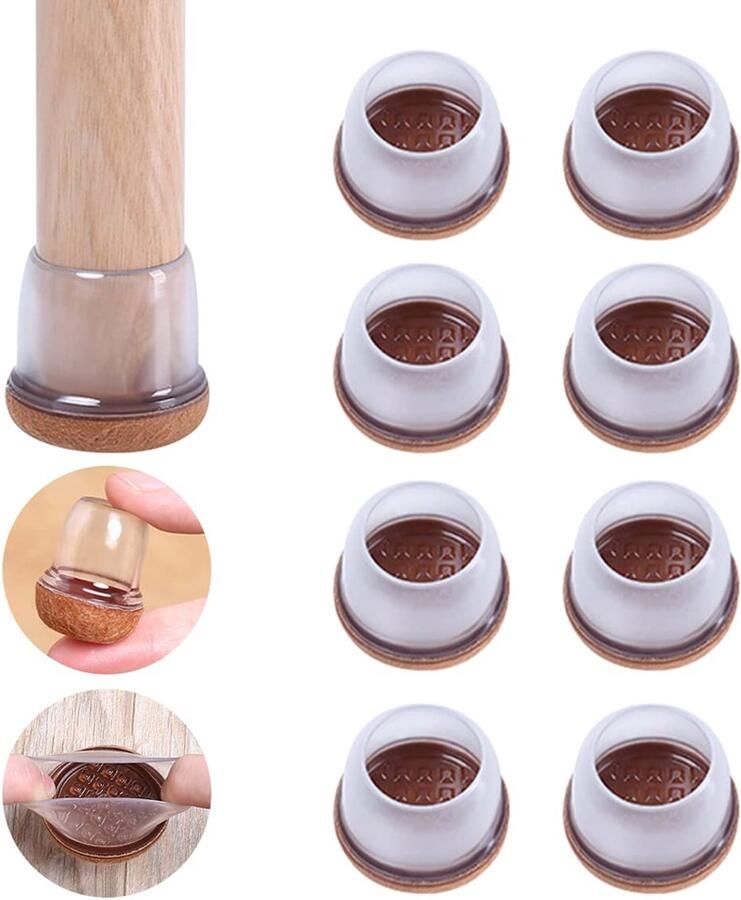 Trankielo – Siliconen Stoelpootbeschermers Set van 8 Rond Voor Keukenstoelen Groot Formaat Beschermkappen