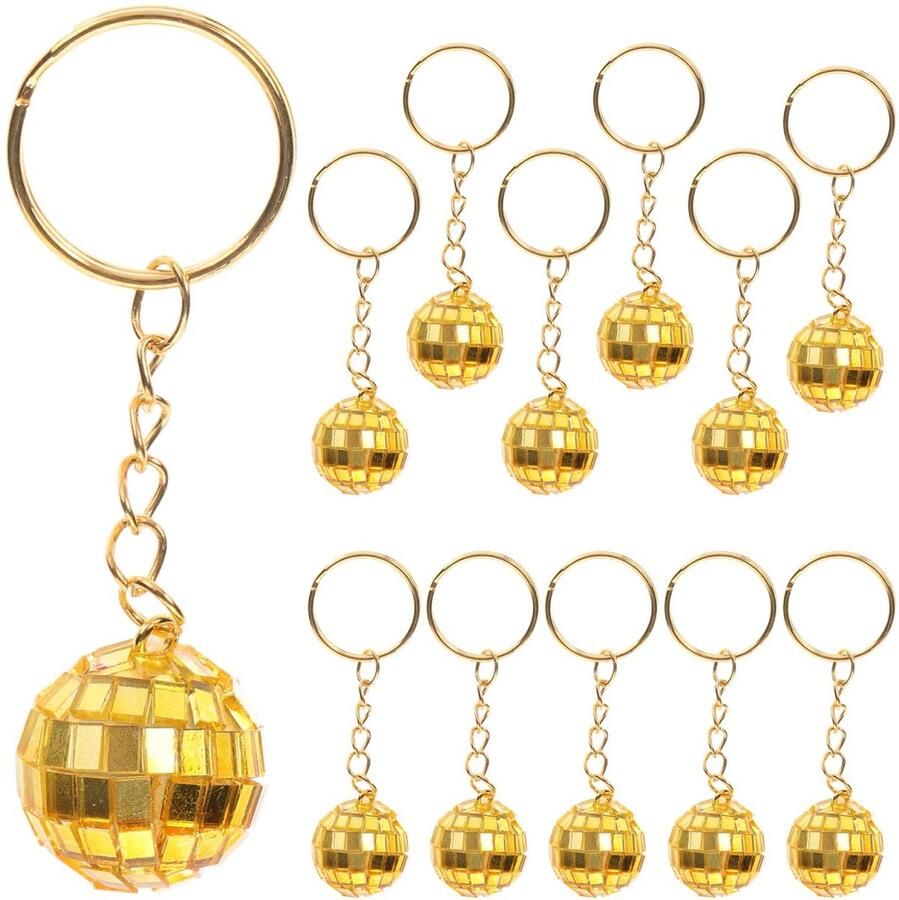 Trankielo Sleutelhanger Disco Lampen voor Feestjes 12 Stuks Gouden Decoratie & Geschenken