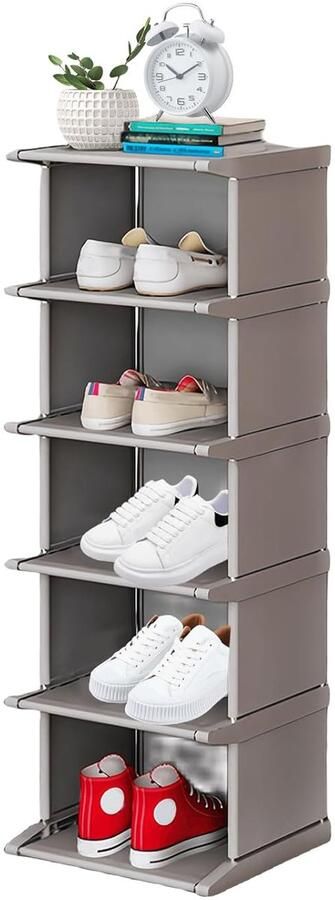 Trankielo Smal en hoog schoenenrek met 6 niveaus – Robuuste metalen constructie – 30 x 28 x 87 cm – Ideaal voor ingangen gangen hoeken en kasten