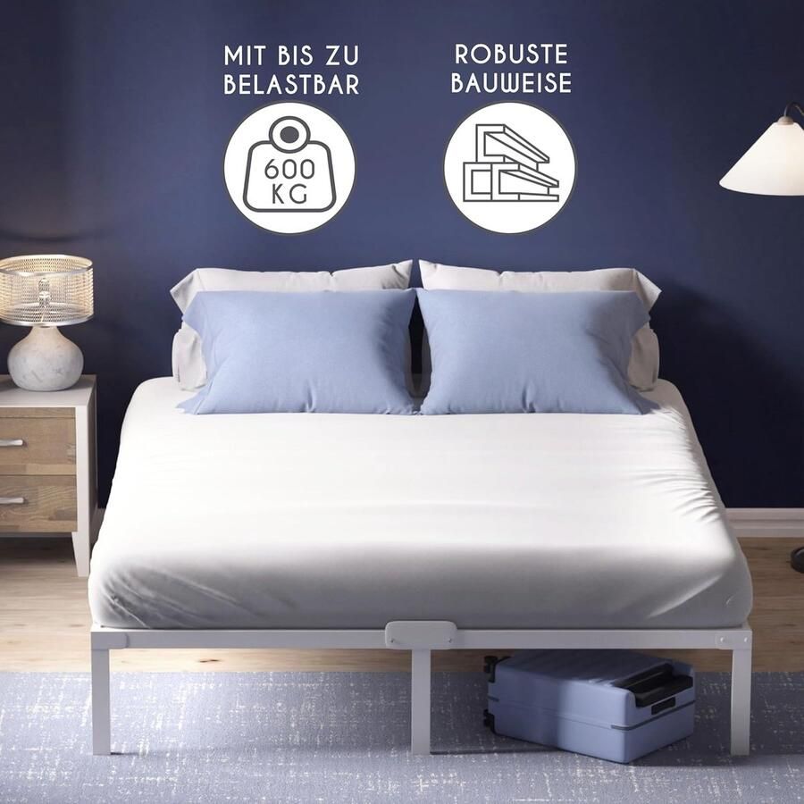 Trankielo Stabiel Wit Metalen Bedframe 160x200 Hoogwaardige Kwaliteit Veel Opbergruimte