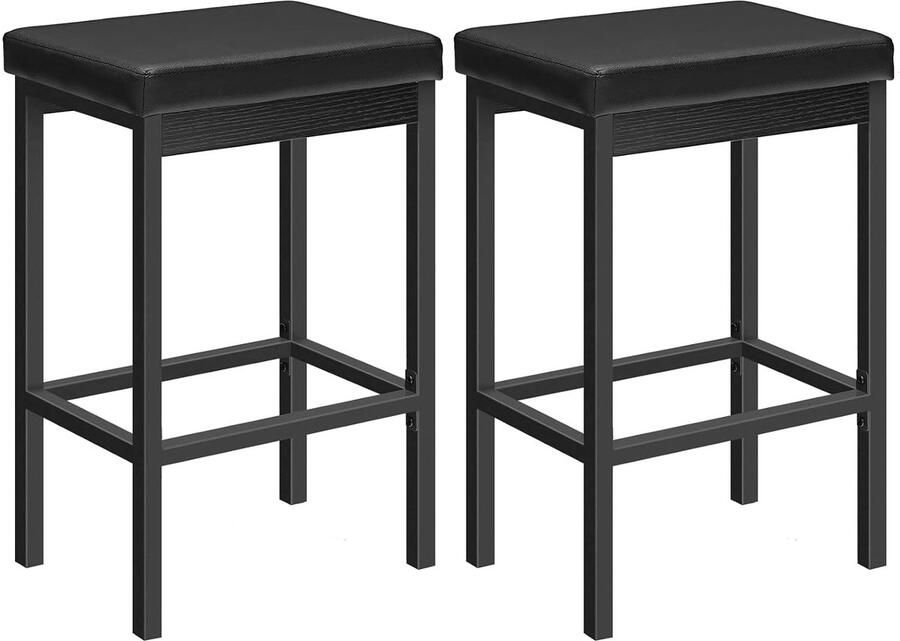 Trankielo – Stijlvolle Barkruk Set van 2 – 63 cm Hoog – Comfortabele Zitkussens – Perfect voor Keuken Restaurant en Café – Duurzaam & Eenvoudige montage – Zwart