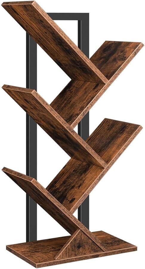 Trankielo Stijlvolle Boekenkast – 4-Lagen Boomvormige Plank Vintage Bruin – Metaal & Hout