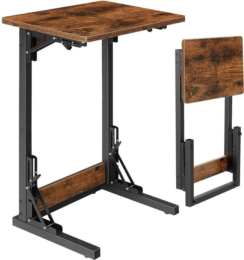 Trankielo Stijlvolle C-Vormige Bijzettafel – Ruimtebesparend en Draagbaar – Ideaal voor Woon- en Slaapkamer – Vintage Bruin en Zwart