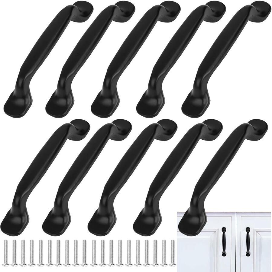 Trankielo – Stijlvolle Handgrepen Set van 10 – Zwart – Aluminiumlegering – Inclusief Schroeven – Gatafstand 96 mm – Voor Kledingkast Tuindeur Schuurdeur
