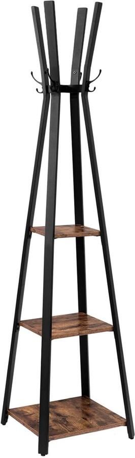 Trankielo – Stijlvolle Kapstok met Kledingrek en 3 Planken – Ruimtebesparend en Stabiel – Industriële Look voor Hal of Entree