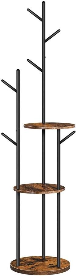 Trankielo Stijlvolle Kapstok van Metaal en Hout – Ruimtebesparende Garderobe met 6 Haken en 3 Planken – Bruin en Zwart – Perfect voor Woonkamer of Slaapkamer