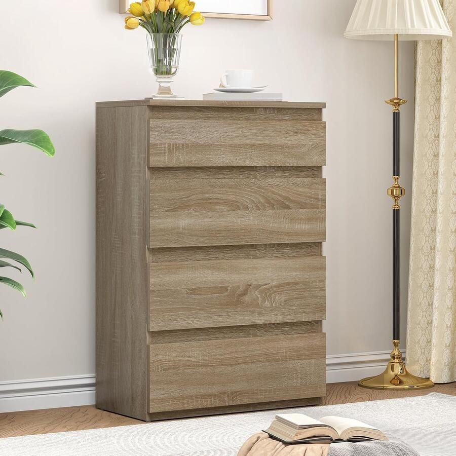 Trankielo Stijlvolle Ladekast met 4 Laden Perfect voor Slaapkamer en Hal Sonoma Design 92 x 33 x 60 cm