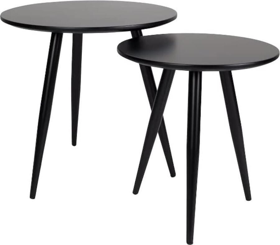 Trankielo Stijlvolle Scandinavische Salontafel Duo Mat Zwart MDF met Poeder Gecoate Metalen Poten