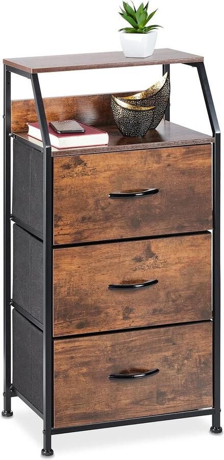 Trankielo Stijlvolle Staande Kast met Laden en Planken – Bruin Zwart – Industriële Stijl Perfect voor Boeken en Decoratie