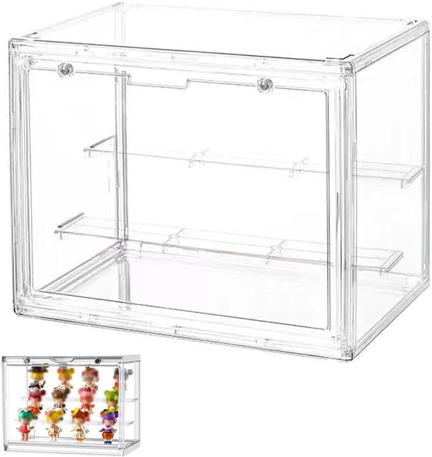 Trankielo – Transparante Acryl Vitrine met Verstelbare Planken voor Verzamelobjecten Pop- en Minifiguren – Duurzaam en Eenvoudig te Monteren (27 x 21 x 18 cm)