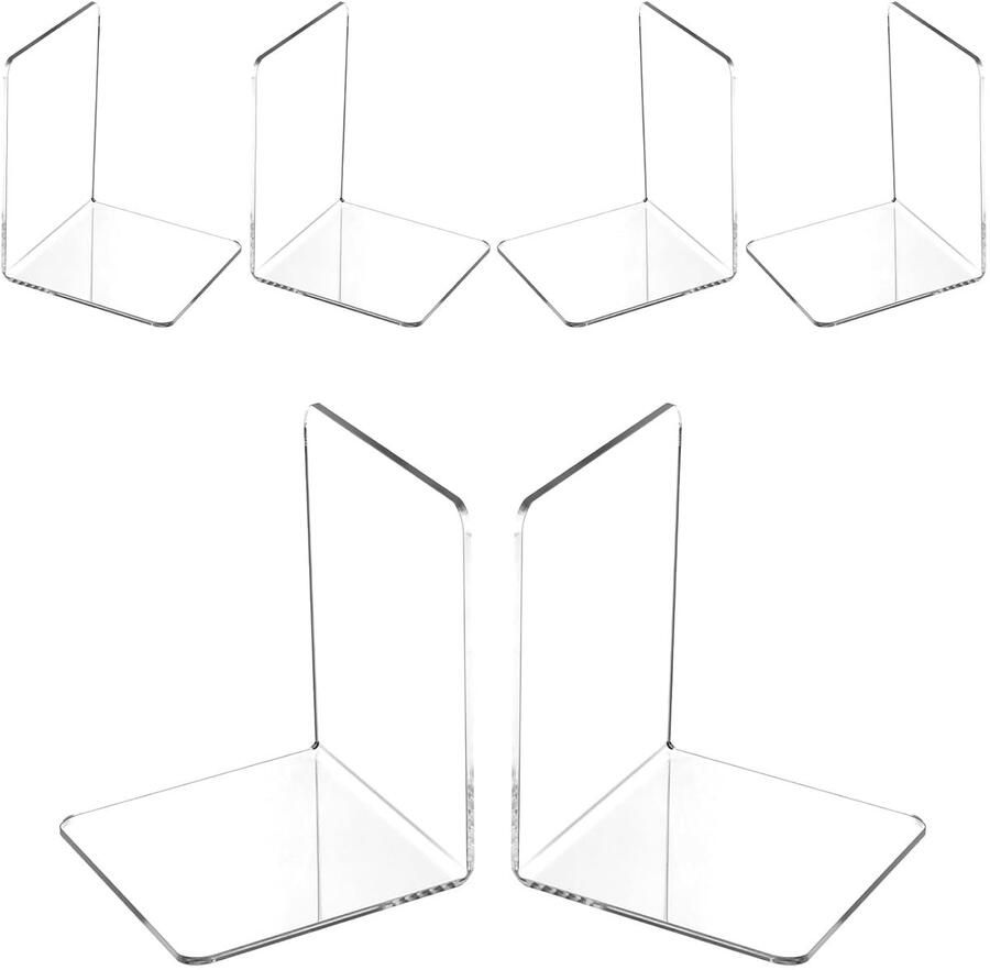 Trankielo Transparante Boekensteunen van Acryl – Set van 6 – Geschikt voor Kantoor School Bibliotheek