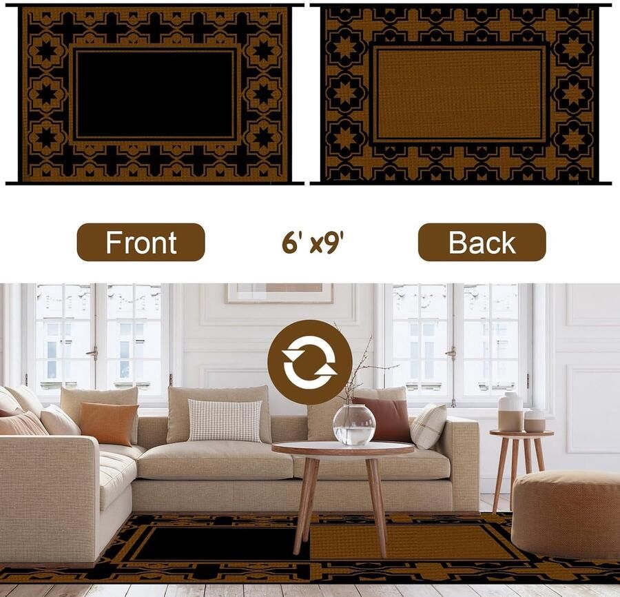 Trankielo Trendy Buitentapijt: Waterdicht UV-bestendig en Omkeerbaar Design voor Terras en Camper