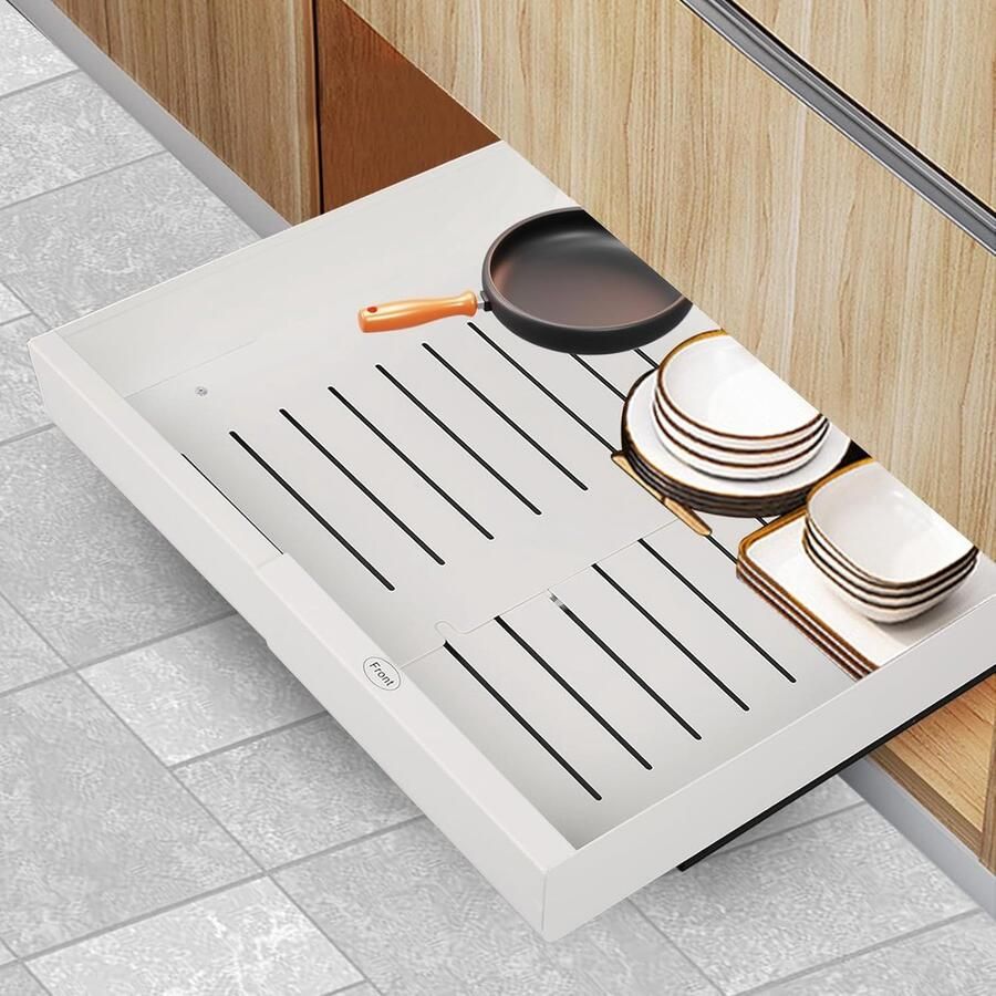 Trankielo Uittrekbare Keukenkast Organizer Telescopische Opbergrekken Geen Boren en Spijkeren Nodig 44 x 31 x 7 cm (Wit)