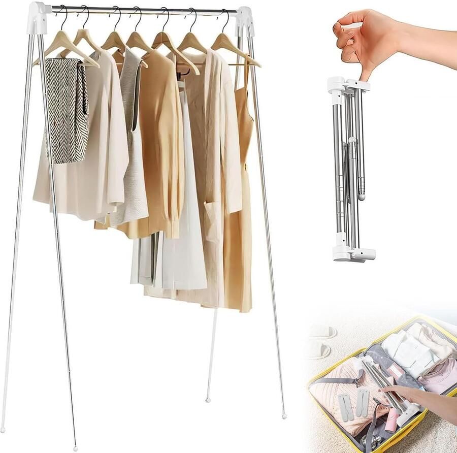 Trankielo Uittrekbare Kledingstang – Draagbaar en Verstelbaar – Roestvrij Staal – Geschikt voor Reizen Dans Camping Wasruimte – Zwart