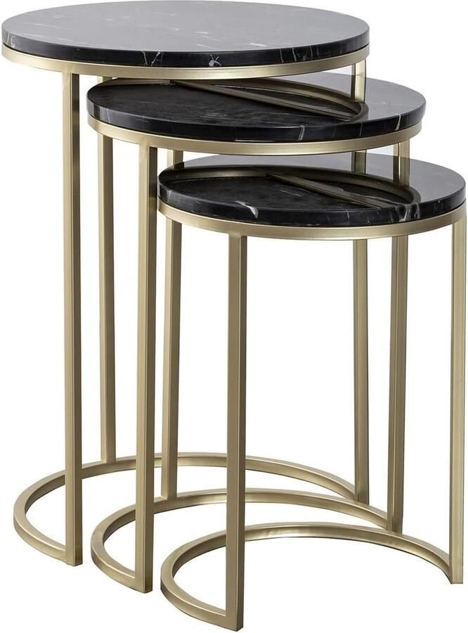 Trankielo Veelzijdige Set van 3 Bijzettafels Marmeren Oppervlak met IJzeren Frame Modern Woonkamer & Slaapkamer Meubilair