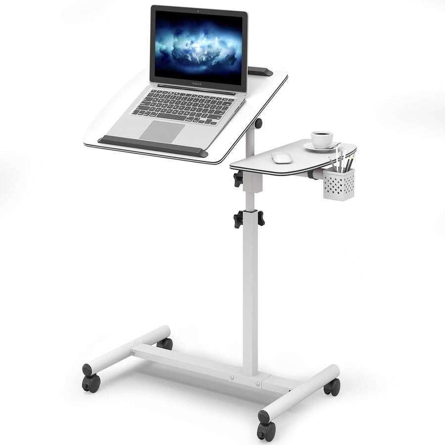 Trankielo Verstelbaar Bureau op Wielen met Muisdienblad Multifunctioneel Computertafel Voor Thuis en Kantoor