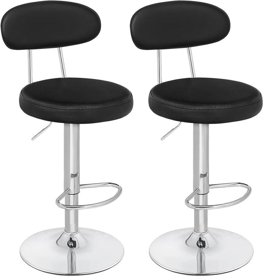 Trankielo Verstelbare en Draaibare Barkruk Set (2 Stuks) – Luxe Kunstleer – Zwart – Voetensteun en Rugleuning – Comfortabele Schuimzitting