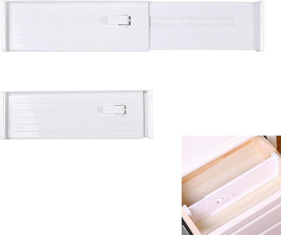 Trankielo Verstelbare Ladeverdelers 2 Stuks – Witte Dressoir Kledingkast Organisator – Geschikt voor Keuken Badkamer Slaapkamer – Hoogwaardig Kunststof – Universeel Toepasbaar