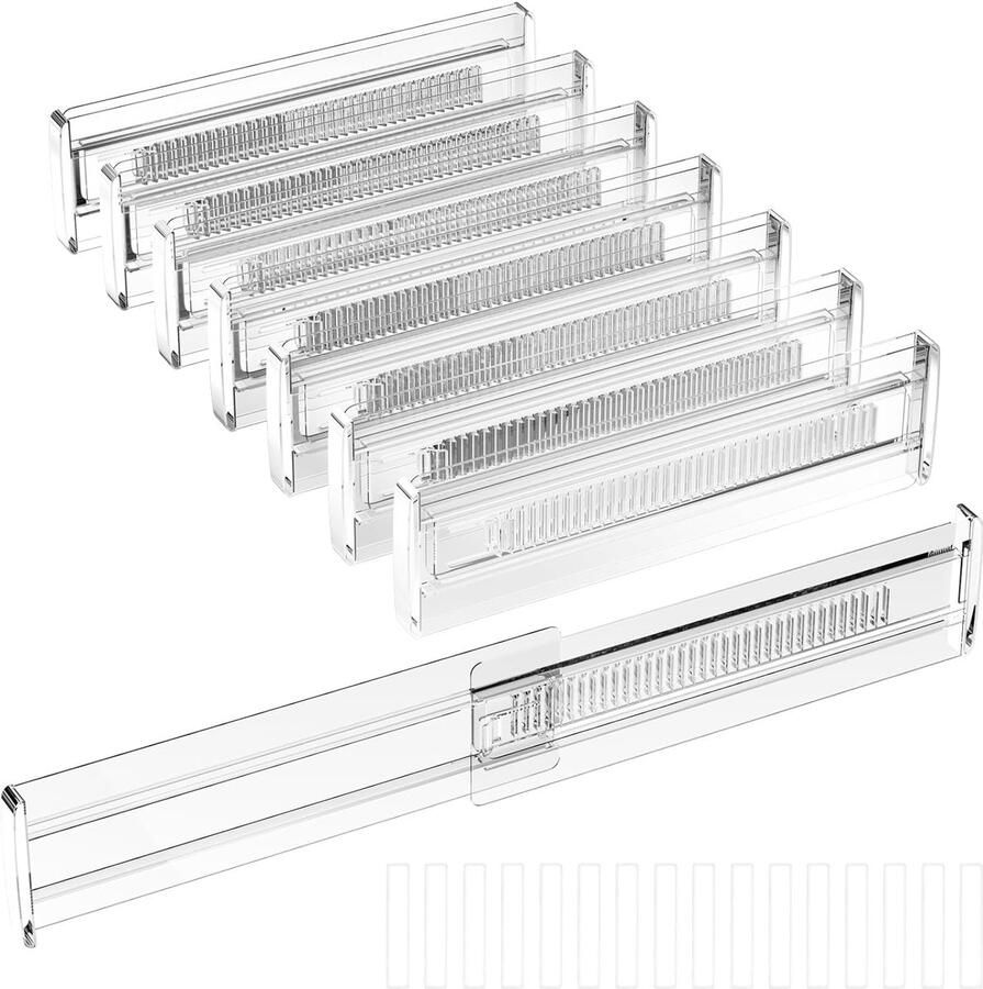 Trankielo Verstelbare Ladeverdelers Set van 8 – Transparant – Kunststof – Bruikbaar voor Keuken Badkamer Slaapkamer en Kantoor – Efficiënte Opslag
