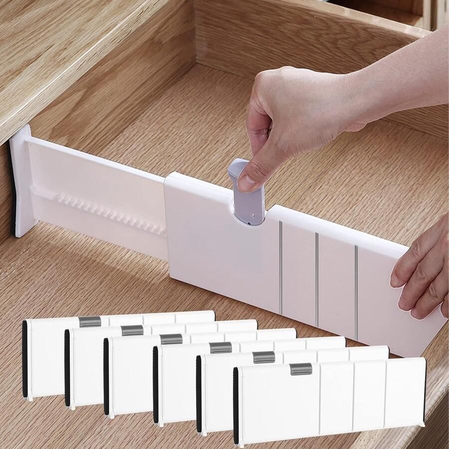 Allecto plus 6 verstelbare ladeverdelers 28 ~ 44 cm Uitbreidbare ladeverdelers Kunststof ladeverdelers voor keuken slaapkamer badkamer kantoor Wit