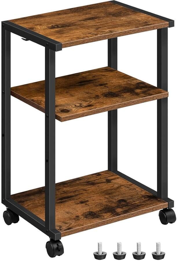 Trankielo Verstelbare Printertafel op Wielen – 3-laags Opslagcapaciteit – Multifunctioneel en Mobiel – Robuuste Bouw 42 x 28 x 64 cm