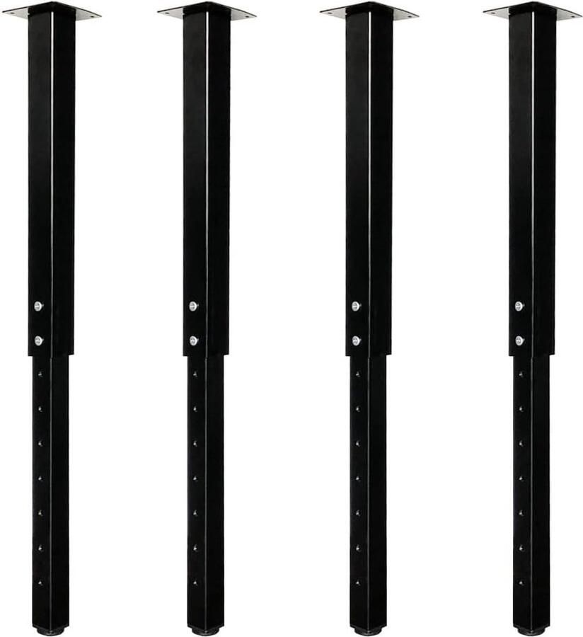 Trankielo Verstelbare Vierkante Tafelpoten 60-100cm Zwart Metalen Meubelpoten voor Doe-Het-Zelf Thuis Kantoor (Set van 4)