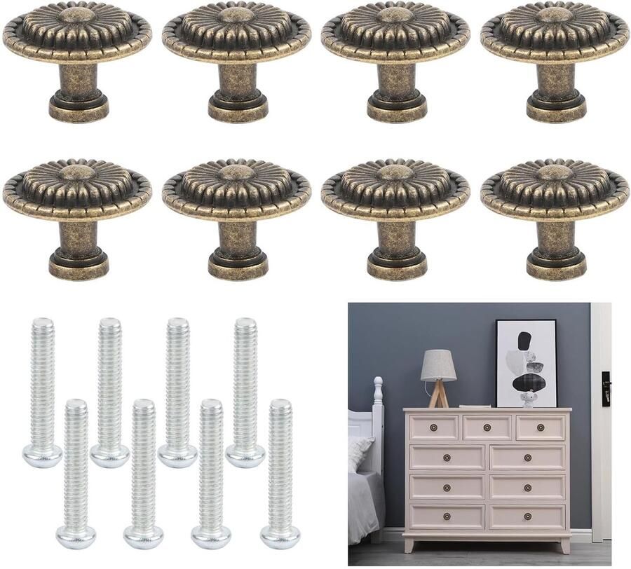 Trankielo Vintage kastknoppen 8 stuks Bronzen meubelknoppen Antieke knoppen voor meubels en kasten