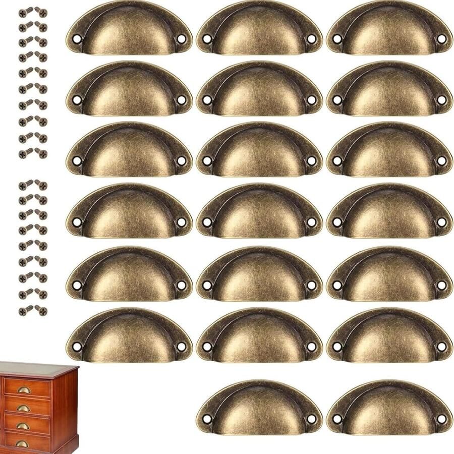 Trankielo Vintage Lade Trekhandgrepen – Set van 20 – Semi-Cirkel Retro Keuken Kast Deurgrepen & Knoppen met Schroeven – Bronzen Afwerking