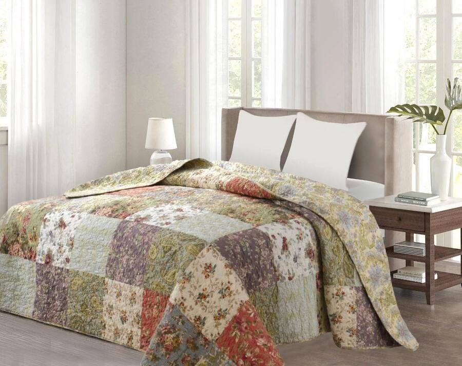 Trankielo Vintage Patchwork Sprei voor Tweepersoonsbed – 220 x 240 cm – Getest op Schadelijke Stoffen – Duurzaam & Comfortabel