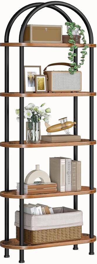 Trankielo Vintage Stijl Boekenkast – 5 Verderepingen – Open Ontwerp – Houtwerkstoff Constructie Ideaal voor Woonkamer Slaapkamer Foyer Gang