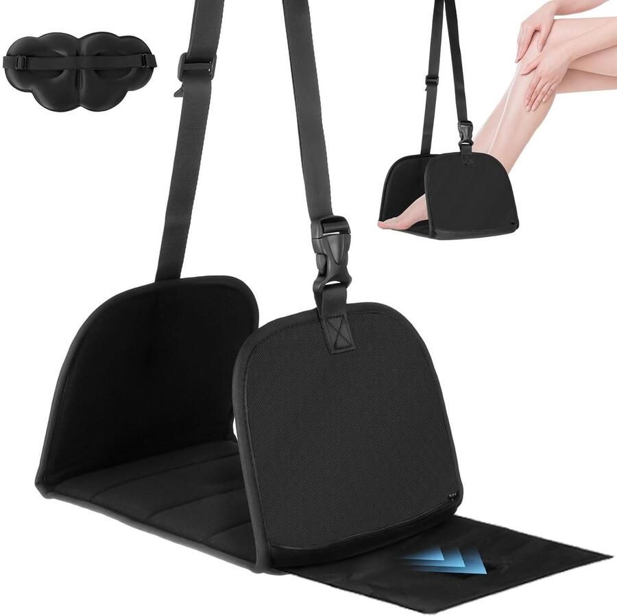 Trankielo – Voetsteun voor Vliegreizen met Afneembare Steunplaat – Verstelbare Band – Bureauvoetensteun – Geschikt voor Vliegtuigen Treinen Kantoren