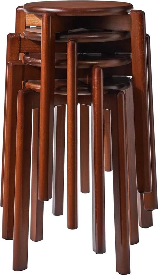 Trankielo Walnootbruine Massief Houten Eetkamerstoelen Set van 4 Stapelbare Barkrukken voor Woon- en Eetkamer