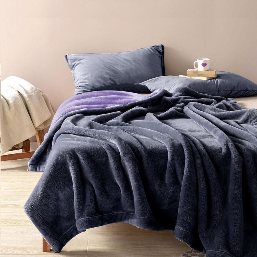 Trankielo Waterdichte Luxe Deken 230x200 cm Omkeerbare Kingsize Bescherming voor Bed en Meubelen Grijs en Paars