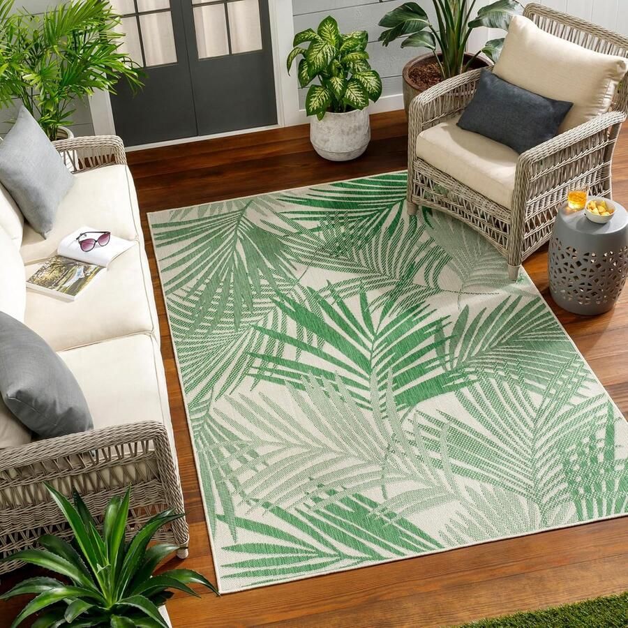 Trankielo Weerbestendig Outdoor Tapijt in Boho-Stijl voor Binnen en Buiten Groen 120x170 cm