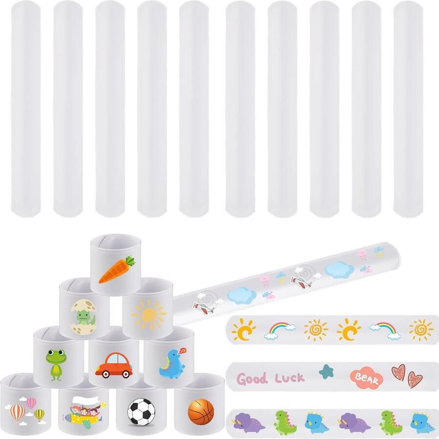 Trankielo Witte Klaparmbanden 24 Stuks Plastic Doe-Het-Zelf Armbanden Feestarmbanden voor Kinderen en Volwassenen