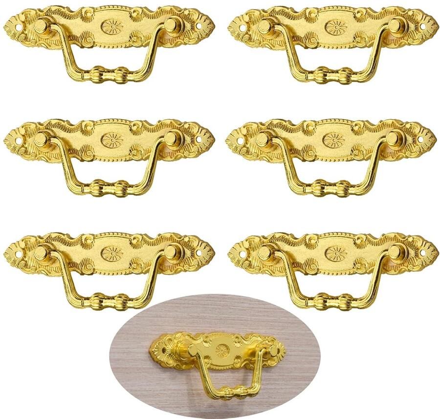 Trankielo Zinklegering Antieke Kastgrepen – 6 Stuks – Antiek Brons Decoratieve Deurgrepen – Vintage Meubelgrepen – Geschikt voor DIY Meubeldecoratie – Goud