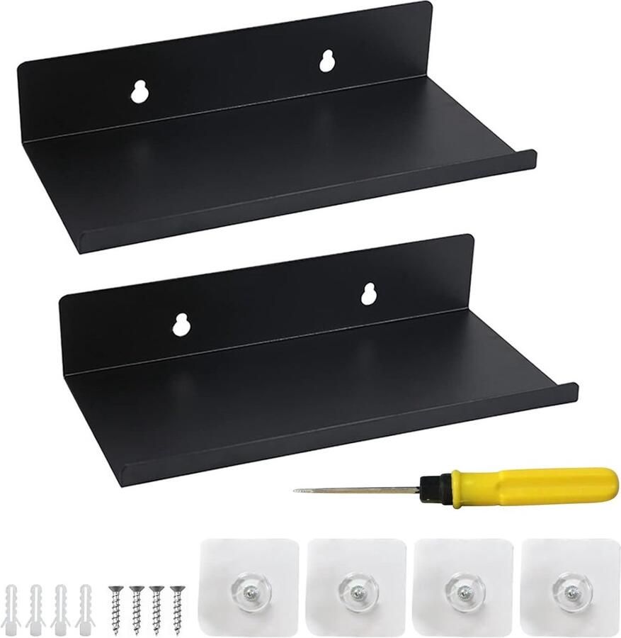 Trankielo – Zwevende Wandplank van Acryl 2 Stuks – Modern Matzwart Metaal – Veelzijdig Gebruik voor Keuken Woonkamer Slaapkamer en Kantoor – 20cm