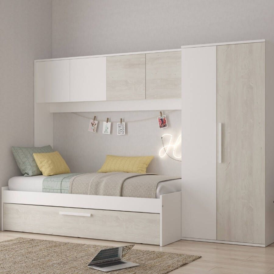 Trasman Bed Lev 90x200cm Met kast en bedlade Grenen wit - Foto 1